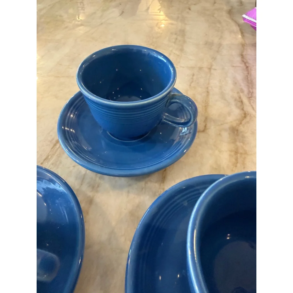Set of 3 Fiesta Blue Dinnerware Cup and Saucer Set